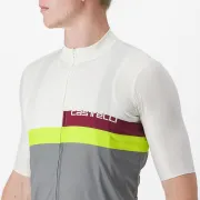 Tricou cu maneca scurta Castelli A Blocco Alb/Gri/Galben Fluo/Visiniu XL