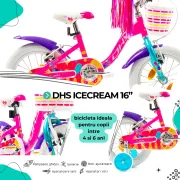 Bicicleta Copii DHS Icecream - 16 Inch, Roz