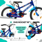Bicicleta Copii DHS Rocket - 16 Inch, Albastru