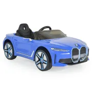 Masinuta electrica BO BMW i4 pentru copii 3 ani+, acumulatori si telecomanda, usi care se deschid, centura, pornire buton, Albastru