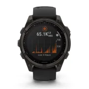 Garmin - fenix 8 Solar Sapphire 47mm - smartwatch premium - ramă gri din titanium DLC si curea din silicon neagră-gri