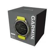Garmin - fenix 8x Solar Sapphire 51mm - smartwatch premium - ramă argintie din titanium si curea din silicon galben fluo