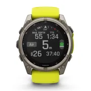 Garmin - fenix 8x Solar Sapphire 51mm - smartwatch premium - ramă argintie din titanium si curea din silicon galben fluo