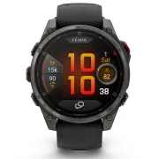 Garmin - fenix 8 Pro 47mm - smartwatch premium AMOLED Sapphire - ramă gri din titanium DLC si curea din silicon neagră-gri