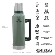 Stanley - termos clasic cu maner The Legendary Classic Bottle - verde Hammertone - 1.9 Litri