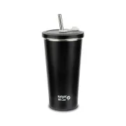 Cana termica cu pai din otel inoxidabil, Nava We care, 500 ml, negru