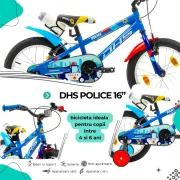 Bicicleta Copii DHS Police - 16 Inch, Albastru, Reambalat