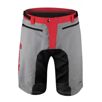 Pantaloni scurti Force MTB-11, bazon detasabil, Gri/Rosu/Negru, XS