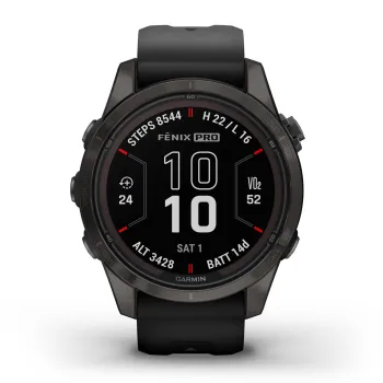 Garmin - fenix 7s Pro Sapphire Solar smartwatch premium cu incarcare solara 42mm - ramă gri din titanium DLC si curea din silicon neagră