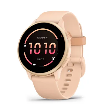 Garmin - vivoactive 6 smartwatch cu GPS și AMOLED - ramă și carcasă roz Metallic Pink Dawn - bratara din silicon roz Pink Dawn