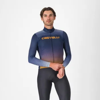 Tricou cu maneca lunga Castelli Apice Thermal Albastru Belgian/Portocaliu XXL