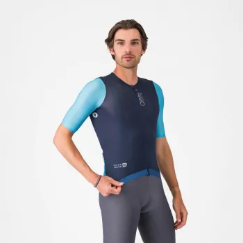 Tricou cu maneca scurta Castelli Corretto, pentru barbati, albastru neon/albastru belgian M