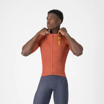 Tricou cu maneca scurta Castelli Drittone Logo, pentru barbati, paprika/mango mojito XXL