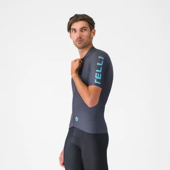 Tricou cu maneca scurta Castelli Entrata Apex, pentru barbati, albastru neon/albastru inchis XXL