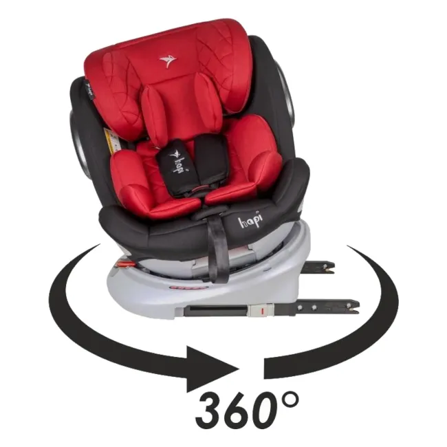 Scaun Auto Rotativ cu Isofix Si Centura Hapi Ozy - Rosu/Gri