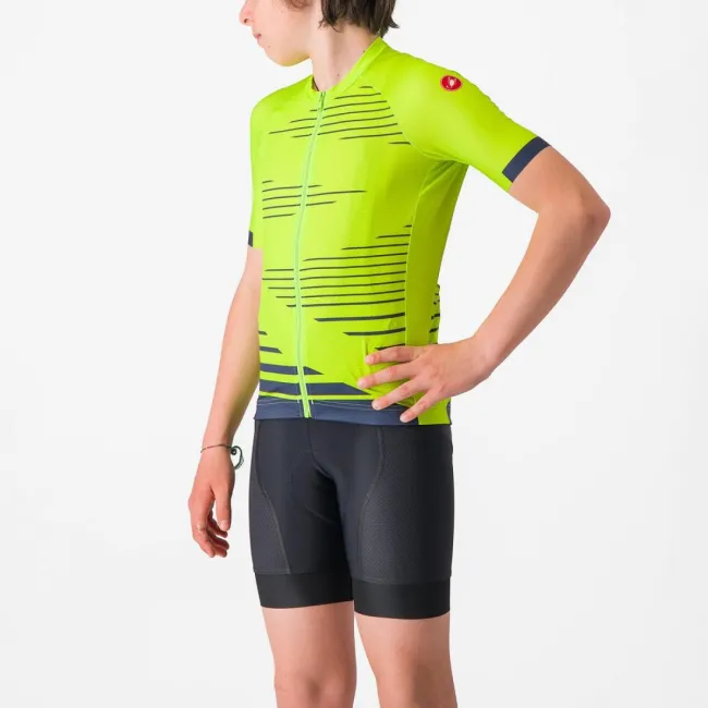 Tricou cu maneca scurta Castelli Aero Kid pentru copii Galben Fluo/Bleumarin 12A
