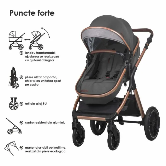 Carucior Bebe Transformabil 3 In 1 C Melora - Negru