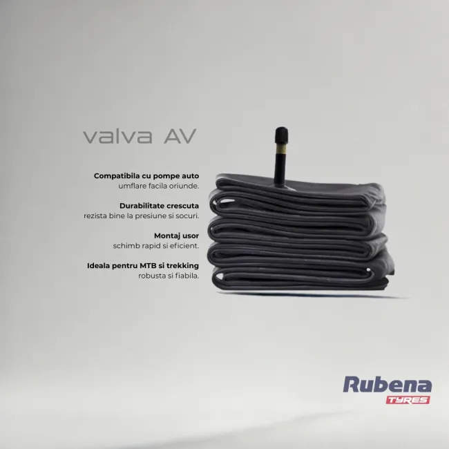 Camera Bicicleta Rubena Av40 - 28/29 x 1.75 - 2.45 Inch, Negru