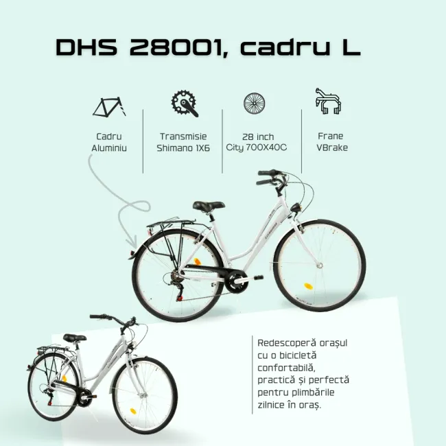 Bicicleta Oras Dhs City 28001 - 28 Inch, L, Argintiu