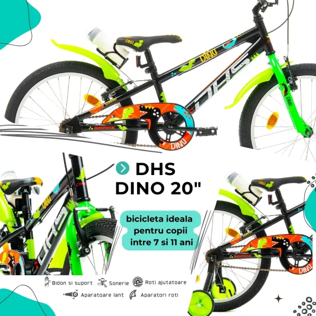 Bicicleta Copii DHS Dino - 20 Inch, Negru