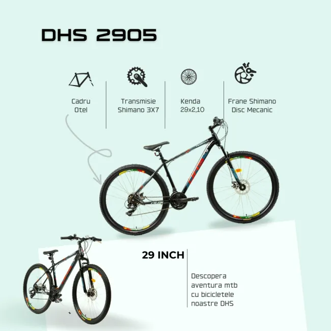 Bicicleta Mtb Dhs 2905 - 29 inch, M, Negru-Rosu