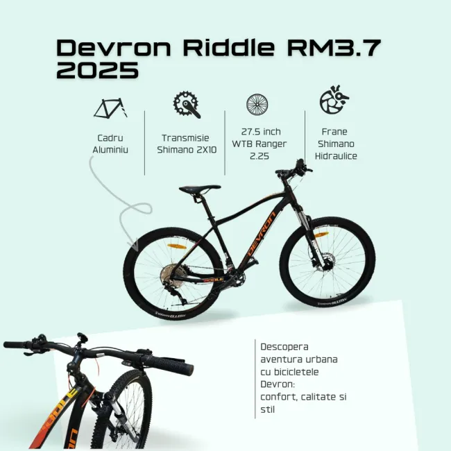 Bicicleta Mtb Devron Riddle RM3.7 2025 - 27.5 Inch, L, Negru