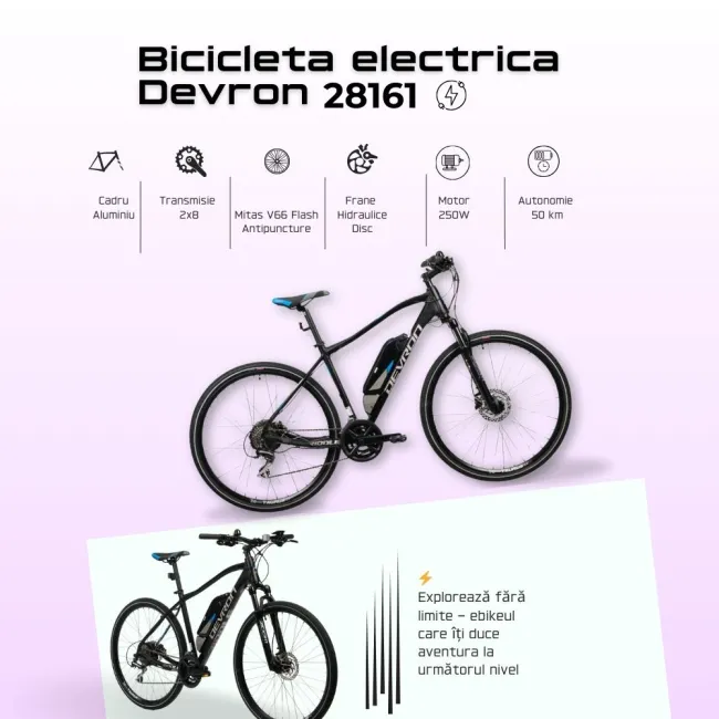 Bicicleta Electrica Devron 28161 - 28 Inch, 490mm, Negru