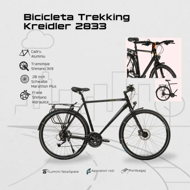 Bicicleta Trekking Kreidler 2833 - 28 inch, XL, Negru