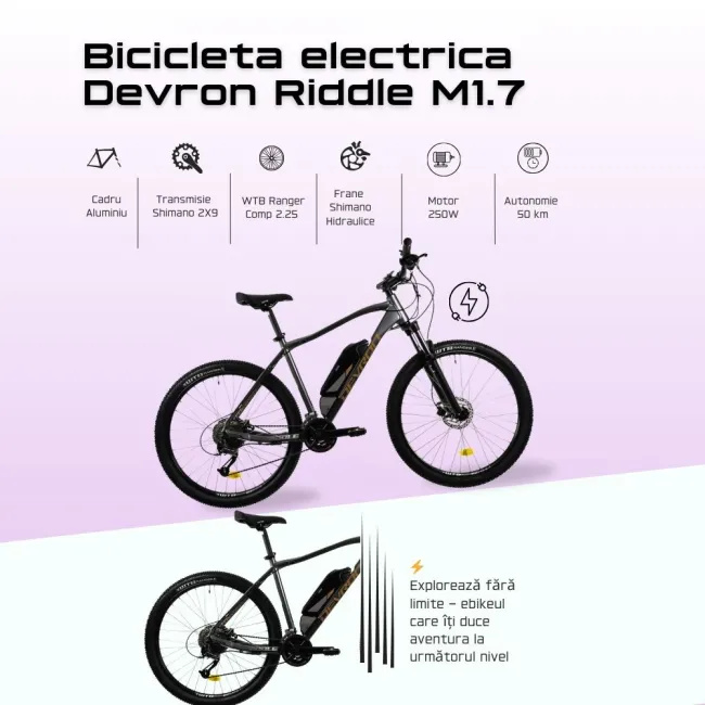 Bicicleta Electrica Devron Riddle M1.7 - 27.5 Inch, 490 mm, Gri