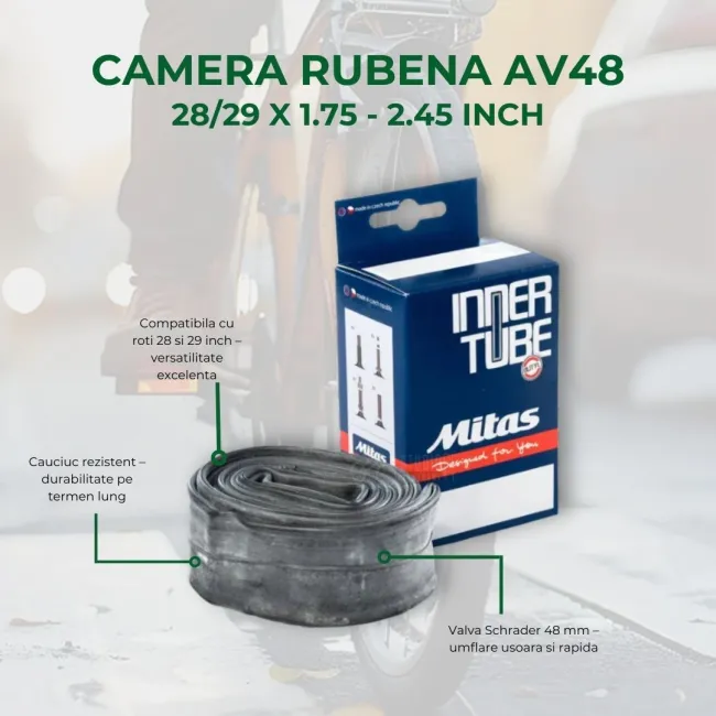 Camera Bicicleta Rubena Av48 - 28/29 x 1.75 - 2.45 Inch, Negru