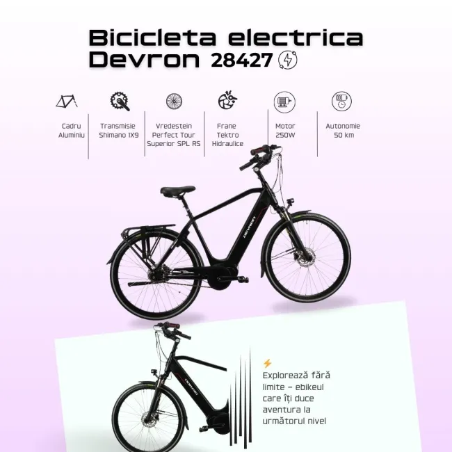 Bicicleta Electrica Devron 28427 - 28 Inch, M, Negru mat