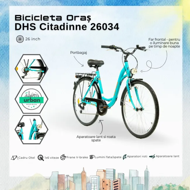 Bicicleta Oras DHS Citadinne 26034 - 26 inch, L, Turcoaz