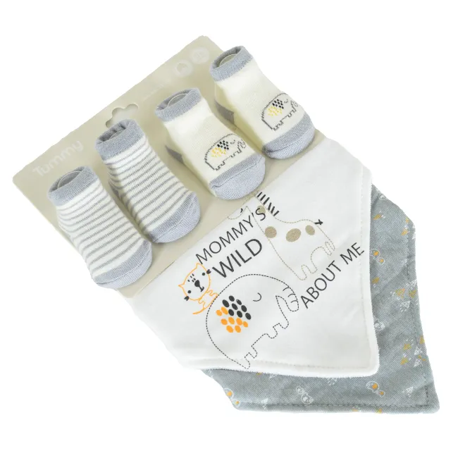 Set bebelus 2 bavete si 2 perechi sosete, Tummy, Gri