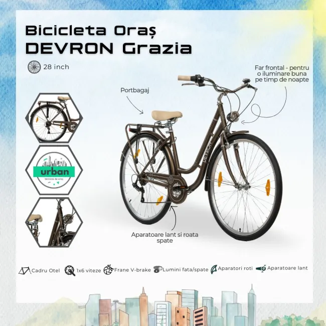 Bicicleta Oras Devron Grazia 6s Retro - 28 Inch, M, Maro