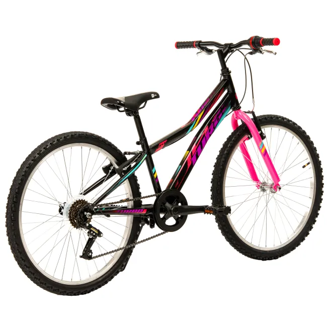 Bicicleta Copii DHS Turbo - 24 Inch, Negru-Roz