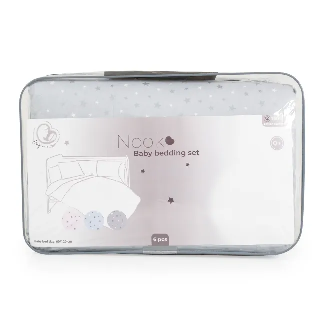 Set lenjerie de pat Nook pentru bebelusi, 6 piese, HugZZZ, Gri