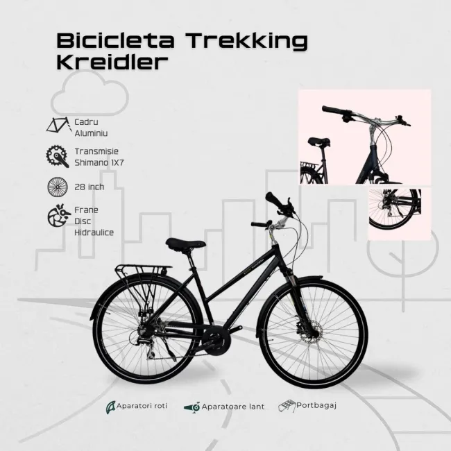 Bicicleta Trekking Kreidler - 28 Inch, M, Negru