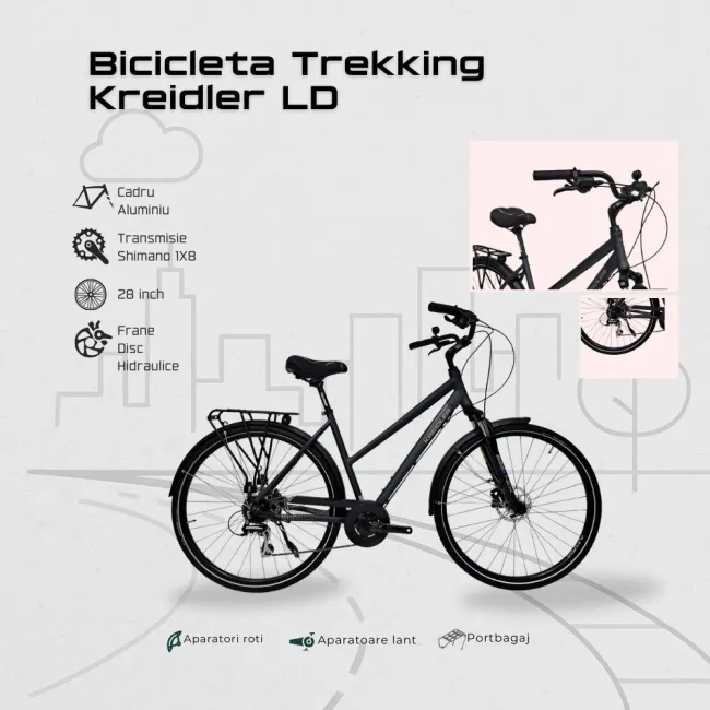 Bicicleta Trekking Kreidler LD - 28 Inch, L, Negru