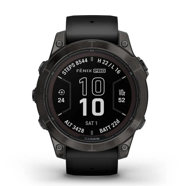 Garmin - fenix 7 Pro Sapphire Solar smartwatch premium cu incarcare solara 47mm - ramă negru gri din titanium DLC si curea din silicon neagră