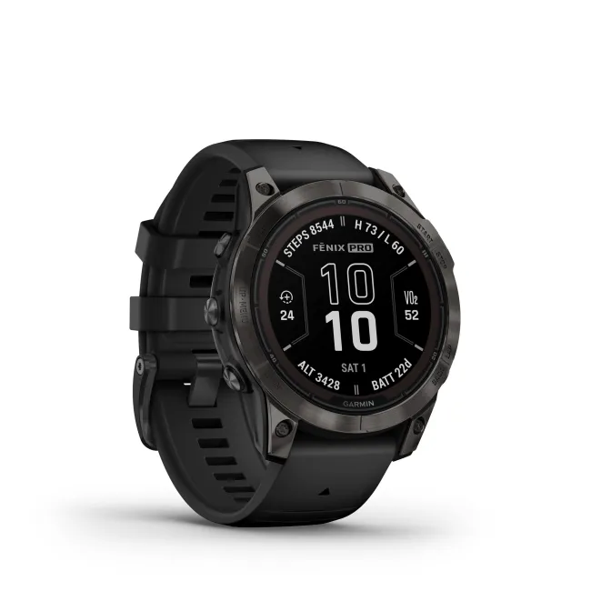 Garmin - fenix 7 Pro Sapphire Solar smartwatch premium cu incarcare solara 47mm - ramă negru gri din titanium DLC si curea din silicon neagră