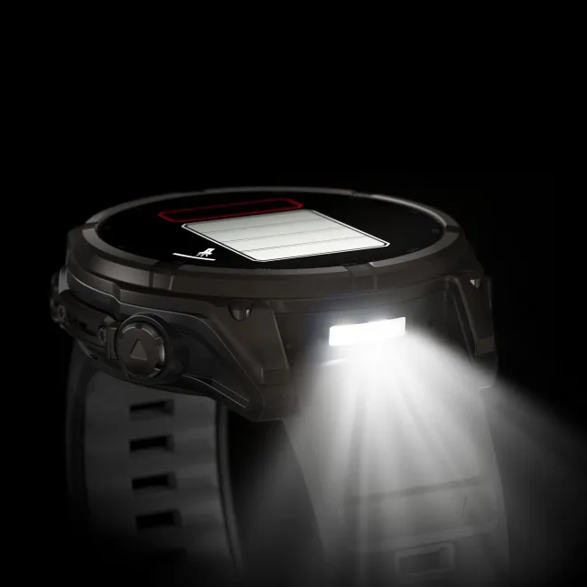 Garmin - fenix 8 Solar Sapphire 47mm - smartwatch premium - ramă gri din titanium DLC si curea din silicon neagră-gri