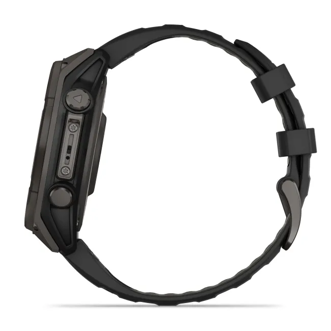 Garmin - fenix 8 Solar Sapphire 47mm - smartwatch premium - ramă gri din titanium DLC si curea din silicon neagră-gri