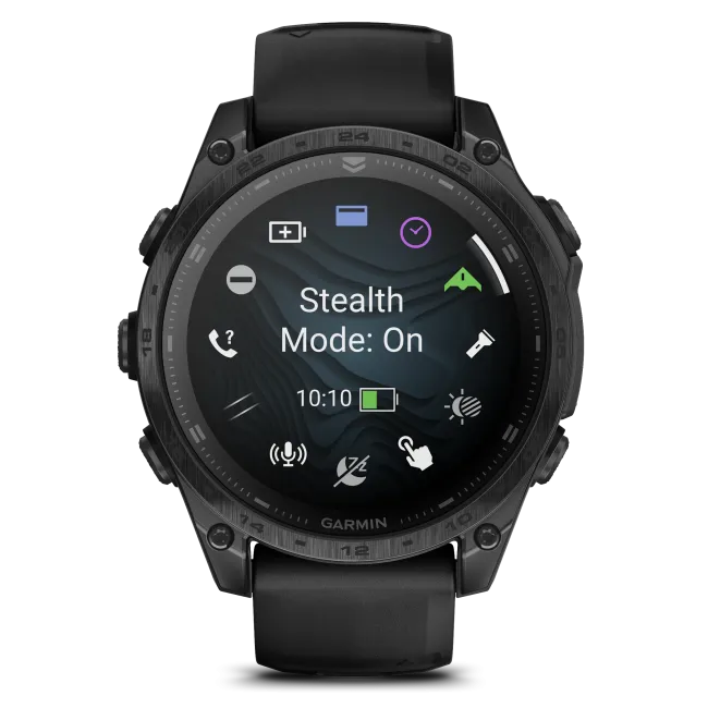 Garmin - Tactix 8 AMOLED 47mm Sapphire ceas multisport cu GPS - ramă neagră Titanium DLC și curea din silicon neagră