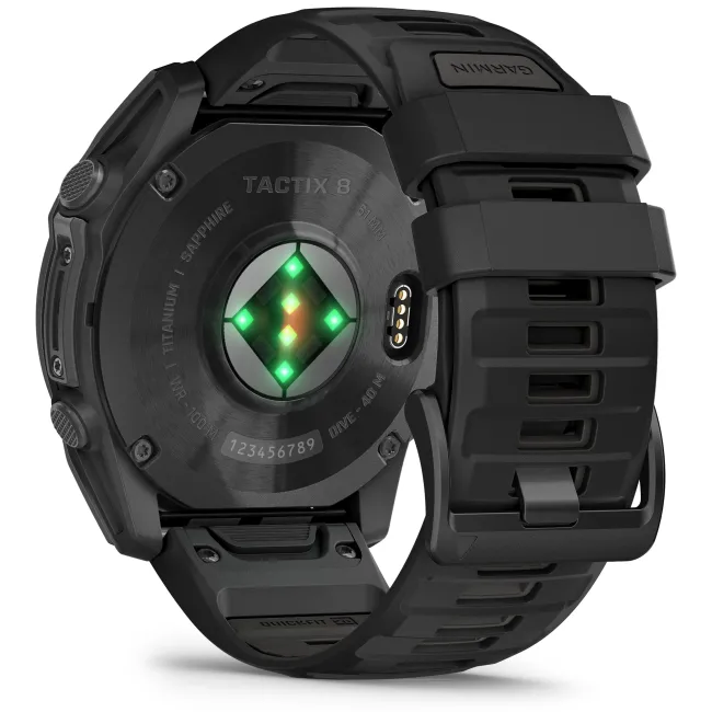 Garmin - Tactix 8 AMOLED 51 mm Sapphire ceas multisport cu GPS - ramă neagră Titanium DLC și curea din silicon neagră + nailon