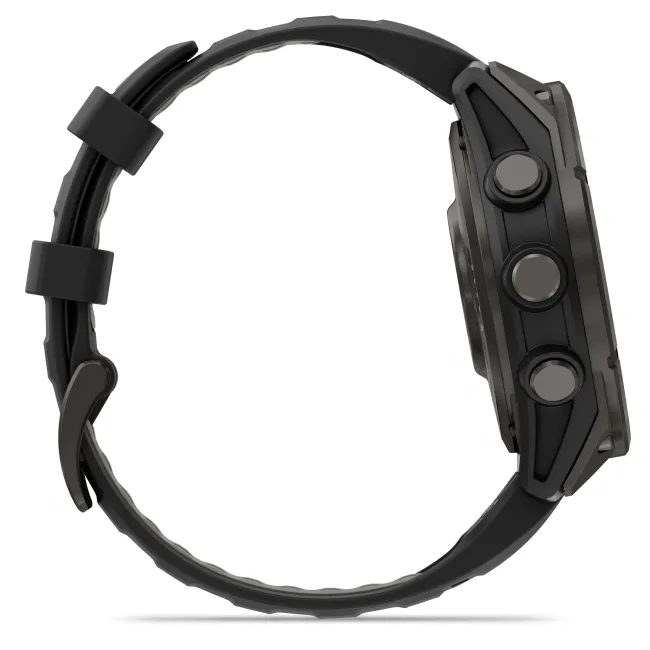 Garmin - fenix 8 Pro 47mm - smartwatch premium AMOLED Sapphire - ramă gri din titanium DLC si curea din silicon neagră-gri