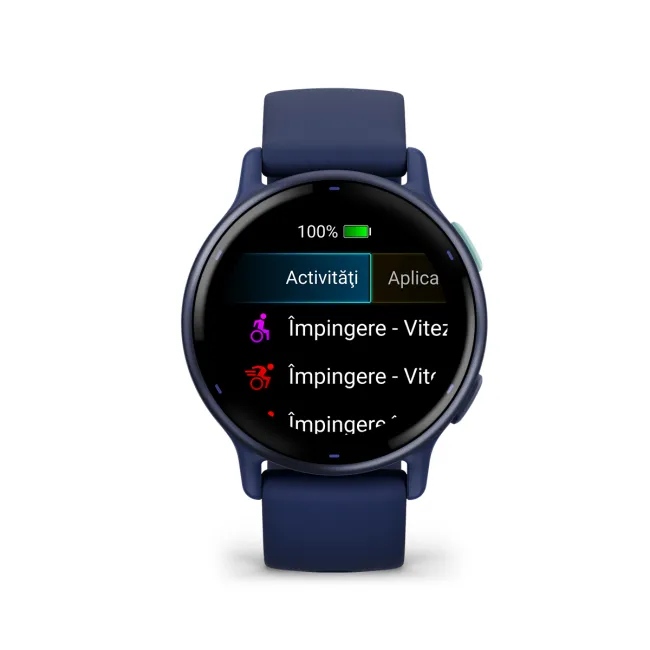 Garmin - Vivoactive 5 smartwatch cu GPS și AMOLED - ramă Metallic Navy din aluminiu - carcasă Navy şi bratara din silicon