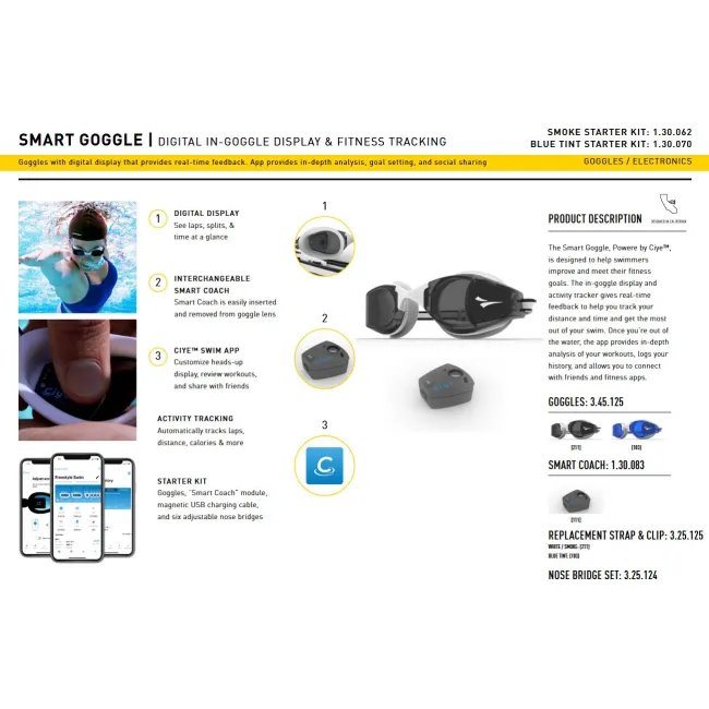 Finis - ochelari inot adulti Smart Google Kit - alb albastru metalizat