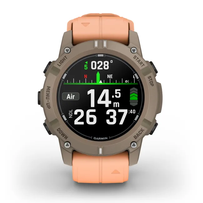 Garmin Descent G2 - 45 mm AMOLED Paloma cu curea Shell Pink - computer scufundări și smartwatch robust cu GPS