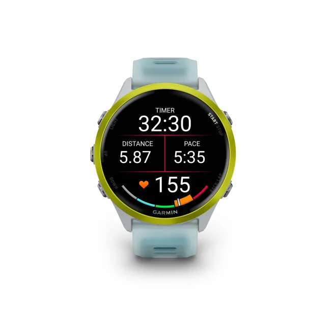 Garmin Forerunner 570 - 47mm - ceas multisport cu GPS si AMOLED - alb Amp Yellow Aluminium with Translucent Whitestone | Turquoise Band