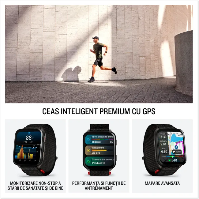 Garmin - Venu X1 - smartwatch cu GPS și AMOLED - Negru cu spate din titan argintiu și curea din nailon ComfortFit neagră